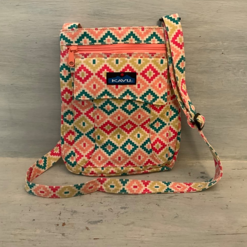 Kavu Canvas Multicolor Southwest Geometric Print Crossbody Bag Purse GC